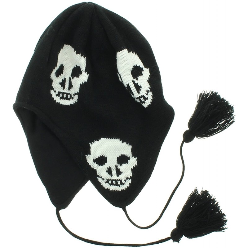 Skullies & Beanies Skulls Design Winter Ear Flap Hat (One Size)-Black - CK117N6CSQF $15.30