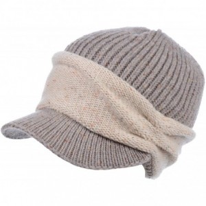 Newsboy Caps Womens Winter Relaxed Speckled Fleece Lined Knit Newsboy Cabbie Hat Visor - Specked Oatmeal - CG18LY6XKCZ $33.85
