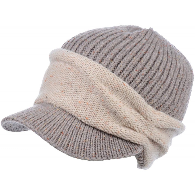 Newsboy Caps Womens Winter Relaxed Speckled Fleece Lined Knit Newsboy Cabbie Hat Visor - Specked Oatmeal - CG18LY6XKCZ $20.22