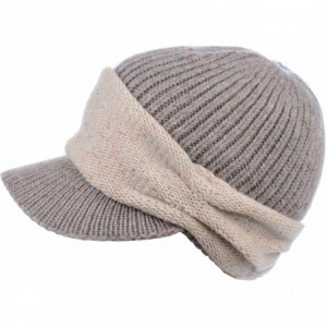 Newsboy Caps Womens Winter Relaxed Speckled Fleece Lined Knit Newsboy Cabbie Hat Visor - Specked Oatmeal - CG18LY6XKCZ $20.22