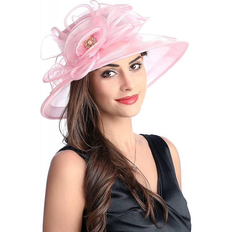 Sun Hats Women's Kentucky Derby Racing Horse Organza Church Wedding Dress Party Occasion Cap - Pink - CE18CRRRI6U $12.41