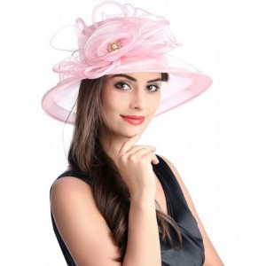 Sun Hats Women's Kentucky Derby Racing Horse Organza Church Wedding Dress Party Occasion Cap - Pink - CE18CRRRI6U $12.41