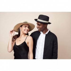 Fedoras Genoa Fedora Bucket Sun Straw Beach Hat Fine Braid UPF50+ Unisex - Black_stardancer - C41933AO9A5 $41.01