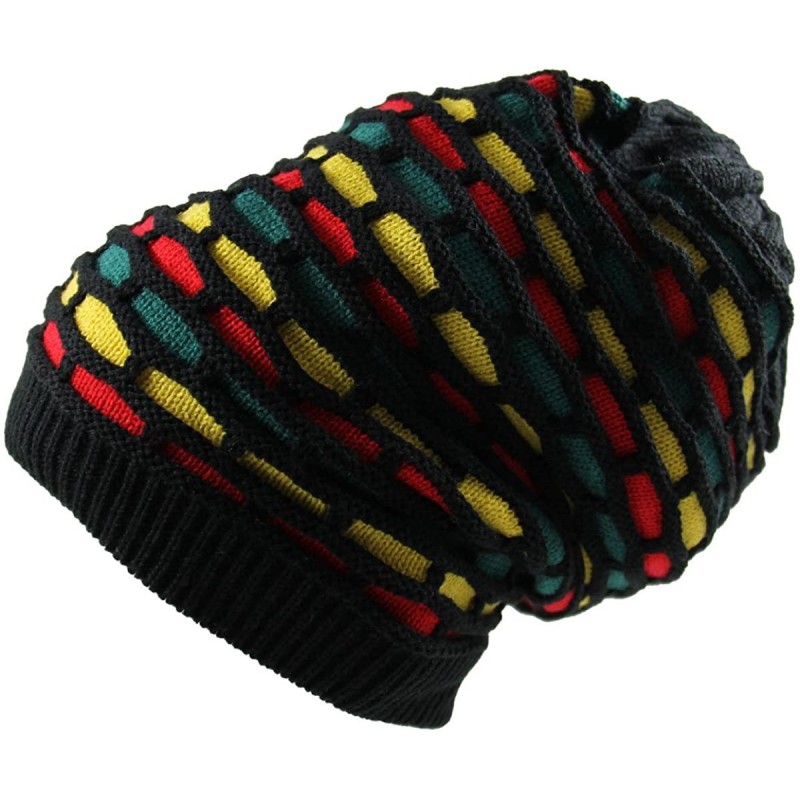 Skullies & Beanies Rasta Dreadlock Honeycomb Beanie - Black/Rasta - CR11AR14I15 $9.80