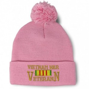 Skullies & Beanies Winter Pom Pom Beanie Men & Women Vietnam Veteran War A Embroidery Skull Cap Hat - Soft Pink - CA18A0DCWS2...