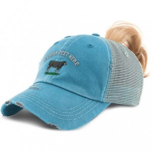 Baseball Caps Custom Womens Ponytail Cap Show Heifer Embroidery Cotton Strap Closure - Turquoise Personalized Text Here - CV1...