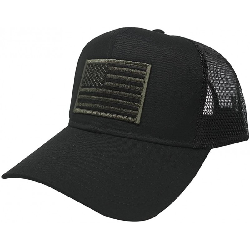 Baseball Caps USA American Flag Patch Snapback Trucker Mesh Cap - Black - Subdued Olive - CK121WZ3CTJ $15.14