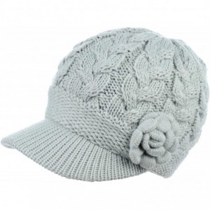 Skullies & Beanies Womens Winter Visor Cap Beanie Hat Wool Blend Lined Crochet Decoration - Pale Green Rose - C418WISLT0Z $18.29