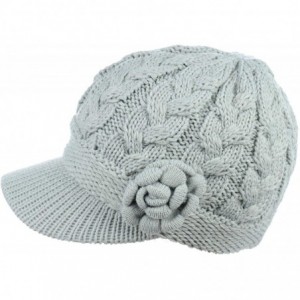 Skullies & Beanies Womens Winter Visor Cap Beanie Hat Wool Blend Lined Crochet Decoration - Pale Green Rose - C418WISLT0Z $33.83