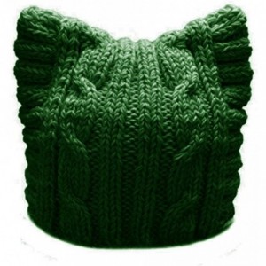 Skullies & Beanies Handmade Knit Pussycat Hat Women's March Parade Cap Cat Ears Beanie - Adult-grass Green - C6189X6I0QO $13.41