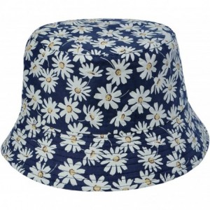 Bucket Hats Fashion Print Bucket Hat Summer Fisherman Cap for Women Men - Daisy Navy - CO19847HN8Y $18.78