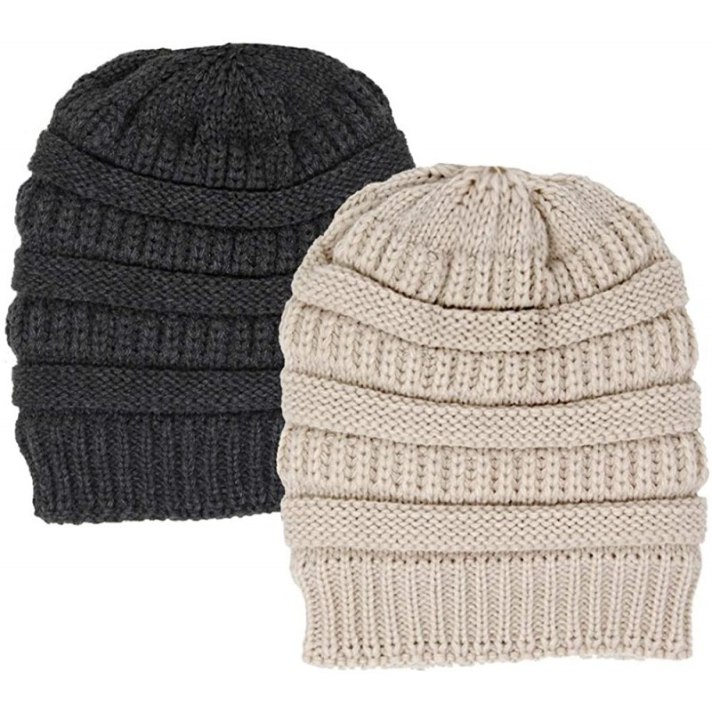 Skullies & Beanies Me Plus Winter Fleece Lined Soft Warm Cable Knitted Beanie Hat for Women & Men - 2 Pack - Charcoal & Beige...