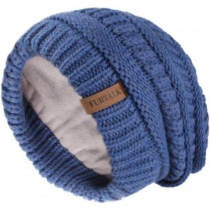 Skullies & Beanies Winter Beanie for Women Fleece Lined Warm Knit Skull Slouch Beanie Hat - 19-flowerblue - C118ULUZL6N $11.71