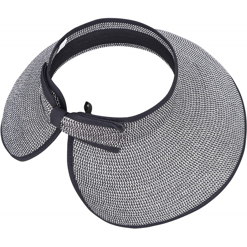 Sun Hats Spring/Summer Classics Edition Straw Roll-able Sun Visor Hat - Black-white - CZ18DN6H7RX $17.28