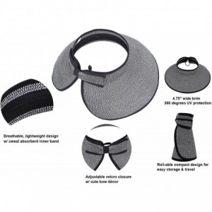 Sun Hats Spring/Summer Classics Edition Straw Roll-able Sun Visor Hat - Black-white - CZ18DN6H7RX $17.28
