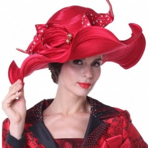 Fedoras Women Church Hats Big Brim Derby Hats Lady Party Wear Fascinators Elegant - Red Hat - C318D3OA7Y4 $103.16