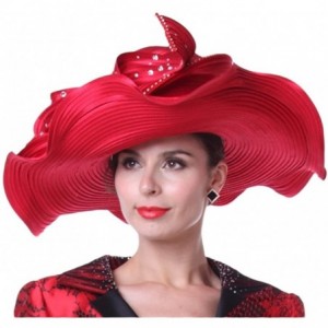 Fedoras Women Church Hats Big Brim Derby Hats Lady Party Wear Fascinators Elegant - Red Hat - C318D3OA7Y4 $41.53