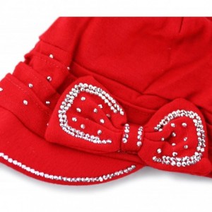Skullies & Beanies Womens Knit Visor Beanie Cap with Ribbon and Rhinestone Hat - Red - CH126ILKZ1Z $10.26