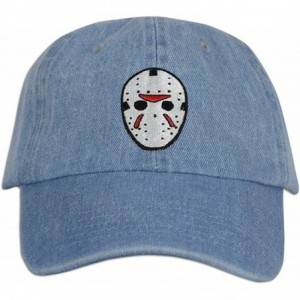 Baseball Caps Mask Embroidered Hat Baseball Cap Horror Jason Dad hat - Lt. Blue Denim - CL187CX2CIQ $15.04