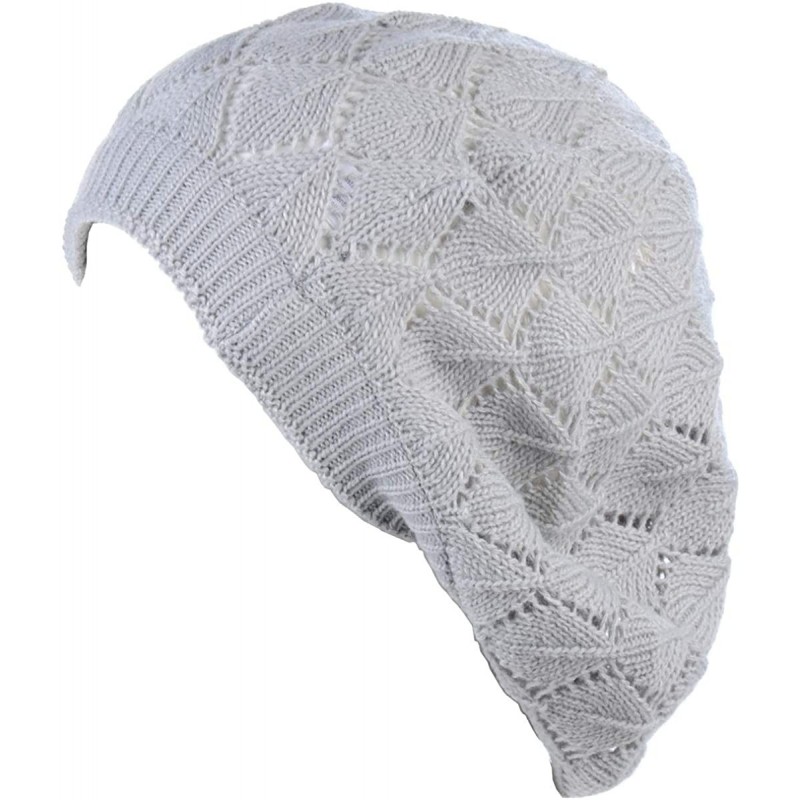 Berets Womens Lightweight Cut Out Knit Beanie Beret Cap Crochet Hat - Many Styles - 2681ltgrey - CI1954H3IIU $12.05