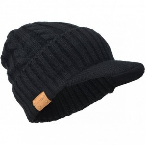 Newsboy Caps Retro Newsboy Knitted Hat with Visor Bill Winter Warm Hat for Men - Cable-black - CC187C2GNR5 $18.79