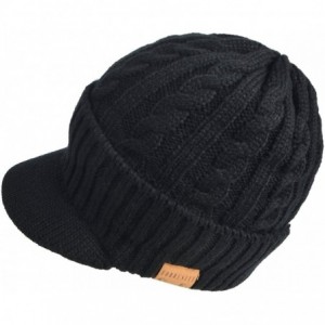 Newsboy Caps Retro Newsboy Knitted Hat with Visor Bill Winter Warm Hat for Men - Cable-black - CC187C2GNR5 $12.36