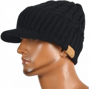 Newsboy Caps Retro Newsboy Knitted Hat with Visor Bill Winter Warm Hat for Men - Cable-black - CC187C2GNR5 $12.36