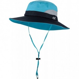Sun Hats Safari Sun Hat Wide Brim Hat with Ponytail Hole Packable UPF 50+ for Hiking Camping - Navy/Turq - CJ18QK2I28Y $36.68