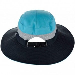 Sun Hats Safari Sun Hat Wide Brim Hat with Ponytail Hole Packable UPF 50+ for Hiking Camping - Navy/Turq - CJ18QK2I28Y $19.92