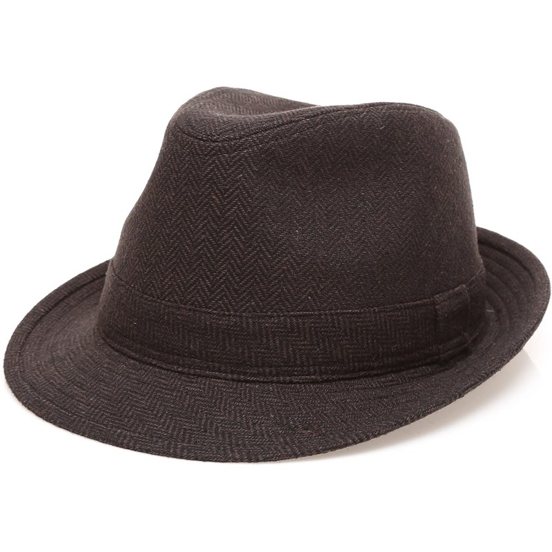 Fedoras Men's Wool Blend Short Brim Fedora Hat with Band - Herringbone Brown - CT187LKQ07L $21.24