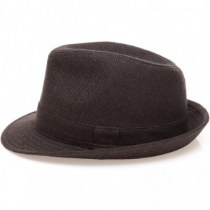Fedoras Men's Wool Blend Short Brim Fedora Hat with Band - Herringbone Brown - CT187LKQ07L $31.44