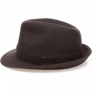 Fedoras Men's Wool Blend Short Brim Fedora Hat with Band - Herringbone Brown - CT187LKQ07L $21.24