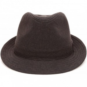 Fedoras Men's Wool Blend Short Brim Fedora Hat with Band - Herringbone Brown - CT187LKQ07L $21.24