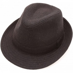 Fedoras Men's Wool Blend Short Brim Fedora Hat with Band - Herringbone Brown - CT187LKQ07L $21.24