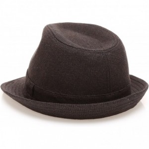 Fedoras Men's Wool Blend Short Brim Fedora Hat with Band - Herringbone Brown - CT187LKQ07L $31.44