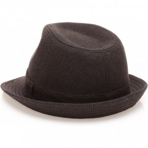 Fedoras Men's Wool Blend Short Brim Fedora Hat with Band - Herringbone Brown - CT187LKQ07L $21.24