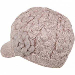 Skullies & Beanies Women's Cable Knitted Double Layer Visor Beanie Hats with Hair Tie - Beige - CO1297IXARV $18.50