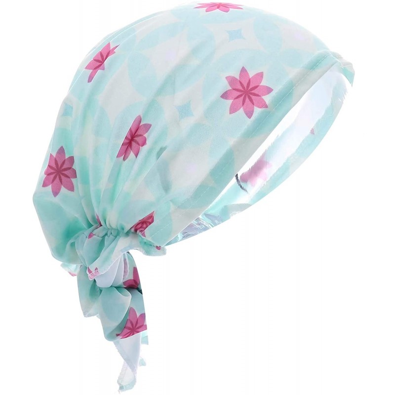 Skullies & Beanies Women Chemo Headscarf Pre Tied Hair Cover for Cancer - Turquoise Pink Flowers - CT198KQ6U8L $8.96