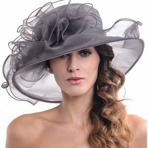 Sun Hats Fascinators Kentucky Derby Church Dress Large Floral Party Hat - Grey - C512E8HF6SD $23.22