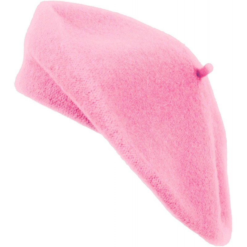 Berets Solid Color French Wool Beret - Pink - CB12J4T2DOP $19.94