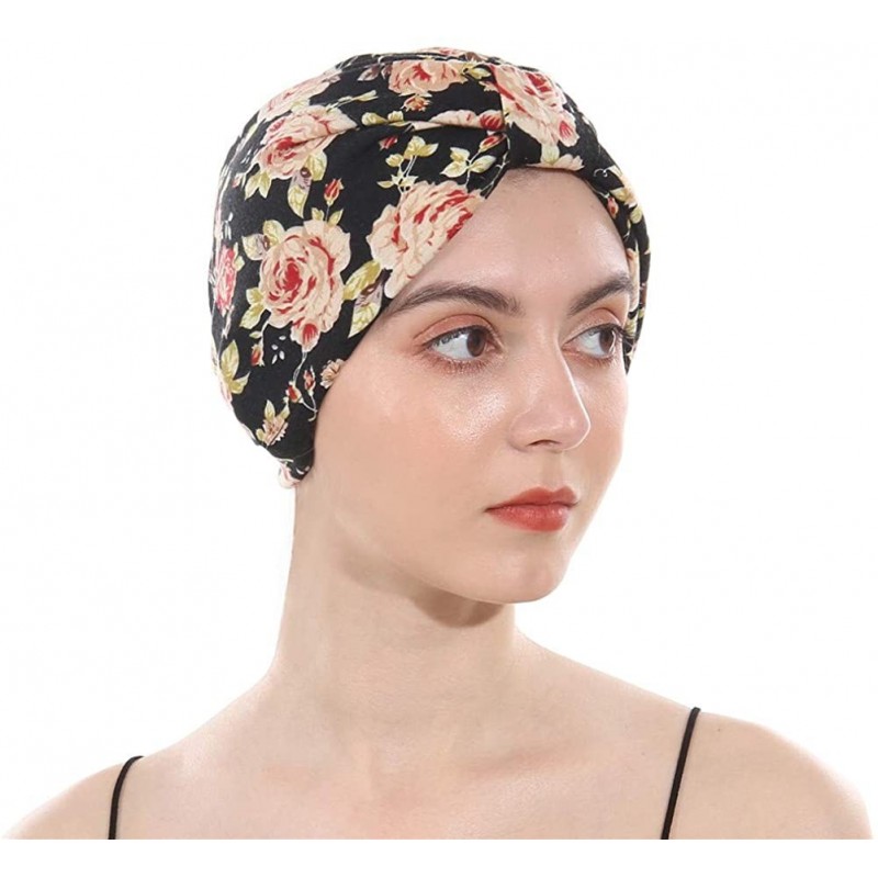 Skullies & Beanies Cotton Turbans Satin Liner Double-Layered Beanie Chemo Cap Sleep Bonnet - Black - CE18R75RIA7 $12.49