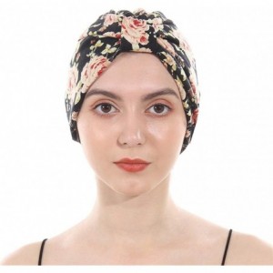 Skullies & Beanies Cotton Turbans Satin Liner Double-Layered Beanie Chemo Cap Sleep Bonnet - Black - CE18R75RIA7 $12.49