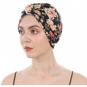 Skullies & Beanies Cotton Turbans Satin Liner Double-Layered Beanie Chemo Cap Sleep Bonnet - Black - CE18R75RIA7 $12.49