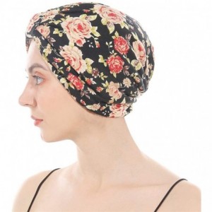 Skullies & Beanies Cotton Turbans Satin Liner Double-Layered Beanie Chemo Cap Sleep Bonnet - Black - CE18R75RIA7 $12.49