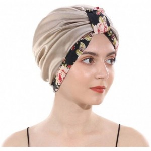 Skullies & Beanies Cotton Turbans Satin Liner Double-Layered Beanie Chemo Cap Sleep Bonnet - Black - CE18R75RIA7 $12.49