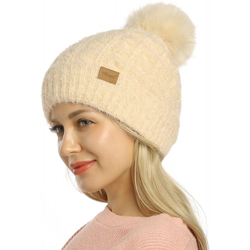 Skullies & Beanies Womens Slouchy Chenille Detachable - Beige-b - CF18WXGTRC2 $8.92