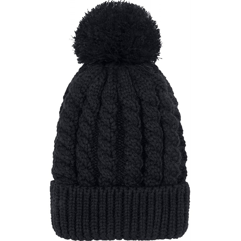 Skullies & Beanies Women's Winter Beanie Warm Fleece Lining - Thick Slouchy Cable Knit Skull Hat Ski Cap - Black - C512MYMWTX...