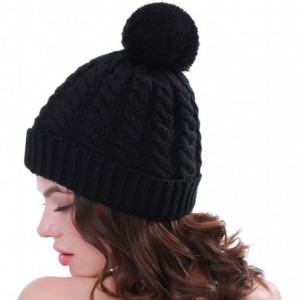 Skullies & Beanies Women's Winter Beanie Warm Fleece Lining - Thick Slouchy Cable Knit Skull Hat Ski Cap - Black - C512MYMWTX...
