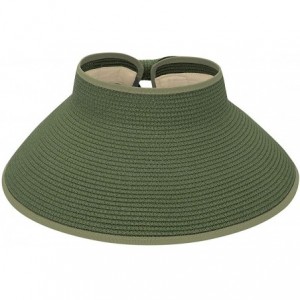 Sun Hats Sun Visors for Women Summer Beach Straw Hat Wide Brim Ponytail Sun Hat Visor Hat - Dark Green - CW198KR2YXA $19.03