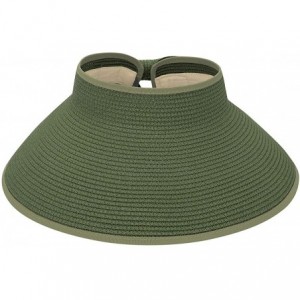 Sun Hats Sun Visors for Women Summer Beach Straw Hat Wide Brim Ponytail Sun Hat Visor Hat - Dark Green - CW198KR2YXA $10.28